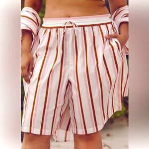 Anthropologie Pink Striped Boxy Bermuda Shorts Size XL